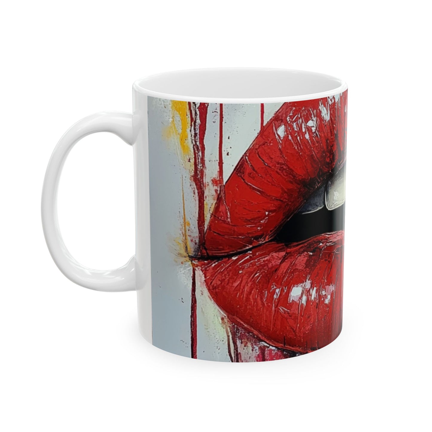 Bold Lip Art Ceramic Mug | Stylish 11oz & 15oz Coffee Cup for Trendy Coffee Lovers