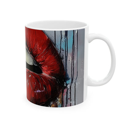 Bold Lip Art Ceramic Mug | Stylish 11oz & 15oz Coffee Cup for Trendy Coffee Lovers