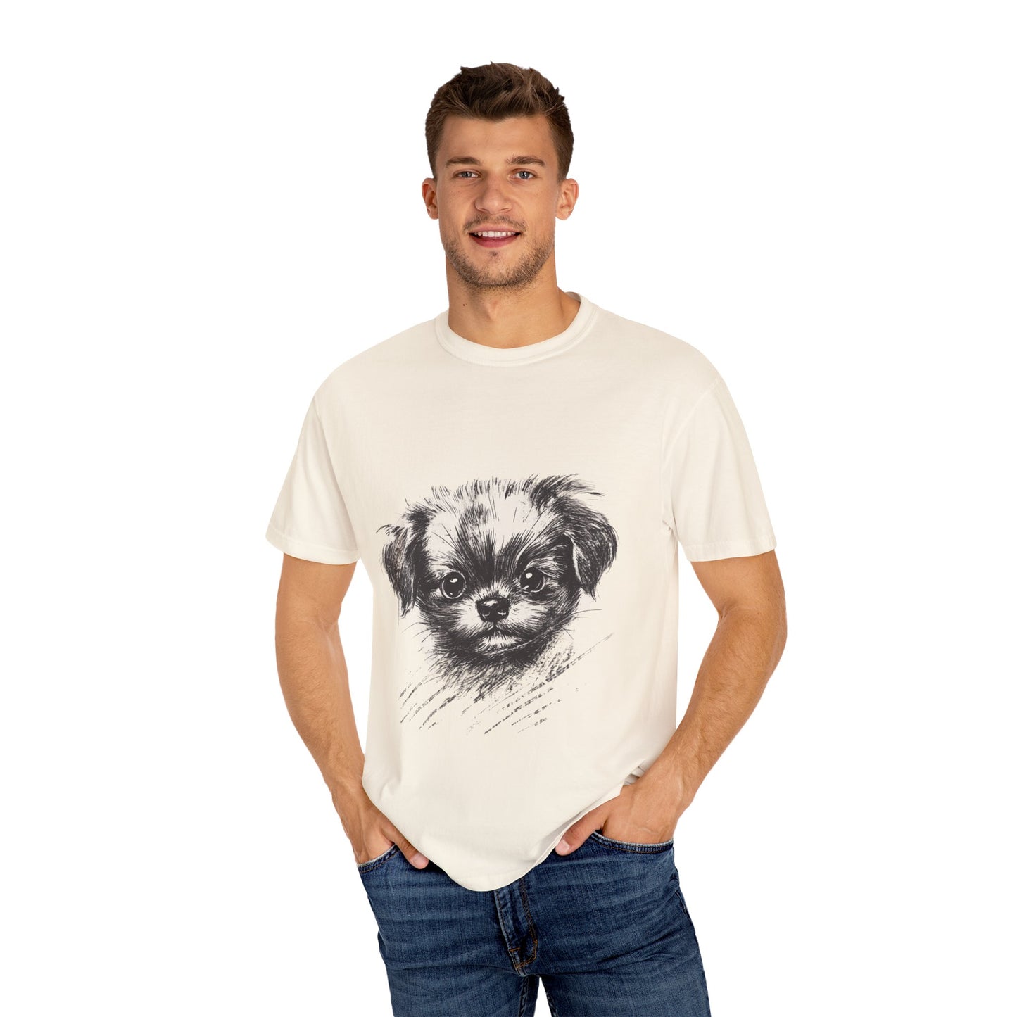 Cute Puppy Illustration Unisex Garment-Dyed T-Shirt for Dog Lovers