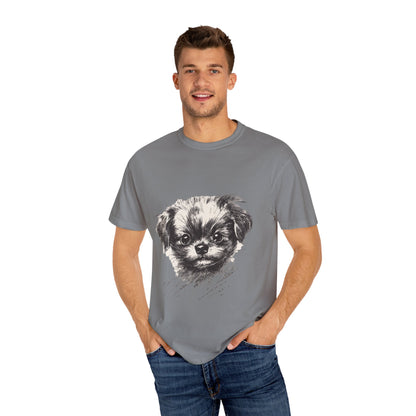 Cute Puppy Illustration Unisex Garment-Dyed T-Shirt for Dog Lovers